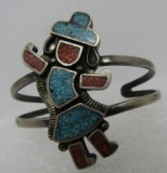 ZUNI TURQUOISE CORAL CUFF BRACELET STERLING SILVER