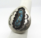VTG TURQUOISE SHADOWBOX RING STERLING SILVER