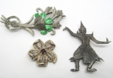 LOT OF 3 STERLING PINS- MARCASITE ENAMEL SIAM