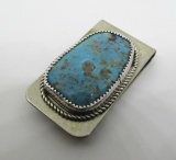 JA TURQUOISE STERLING TOPPED MONEY CLIP SIGNED