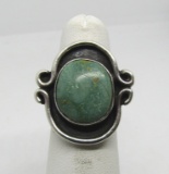 STERLING SILVER GREEN TURQUOISE RING UNSIGNED