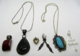 6 PENDANT NECKLACE LOT STERLING TURQUOISE