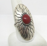 LARGE RED CORAL STERLING SILVER RING SZ9