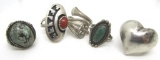 5 RING LOT STERLING TURQUOISE RED CORAL