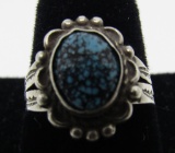 SPIDERWEB TURQUOISE RING STERLING SILVER BELL