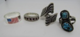 4 VINTAGE RING LOT TURQUOISE NATIVE AMERICAN SZ7.5