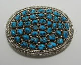 SIGNED MH STERLING TURQUOISE BELT BUCKLE 78G 3.75