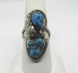 TWO STONE STERLING SILVER TURQUOISE RING