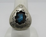 UNSIGNED TURQUOISE STERLING SILVER SHADOWBOX RING
