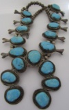 SQUASH BLOSSOM TURQUOISE NECKLACE STERLING SILVER