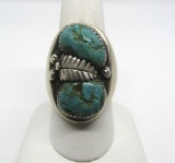 LARGE 30G SIGNED TURQUOISE STERLING NAVAJO RING