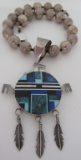 AMAZING YAZZIE INLAY TURQUOISE NECKLACE STERLING