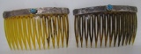 2 TURQUOISE HAIR COMBS STERLING SILVER