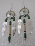 CONCHO FEATHER EARRINGS STERLING SILVER MALACHITE