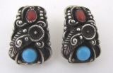 TURQUOISE CORAL EARRINGS STERLING SILVER SINGER
