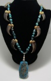 8 BEAR CLAW TURQUOISE NECKLACE STERLING SILVER 35