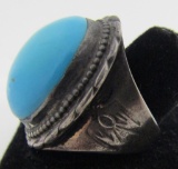 TURQUOISE THUNDERBIRD RING STERLING SILVER ANTIQUE