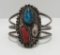 OLD PAWN STERLING RED CORAL TURQUOISE BRACELET