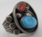 BROWN RING TURQUOISE CORAL STERLING SILVER SIZE 11