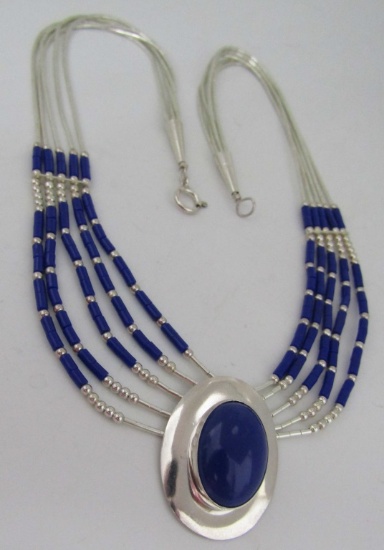 LAPIS LIQUID SILVER NECKLACE STERLING 15" CONCHO