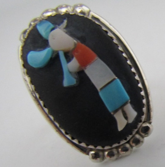 CALAVAZA TURQUOISE RING STERLING SILVER KACHINA