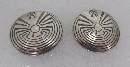 MAN IN THE MAZE EARRINGS STERLING SILVER HOPI