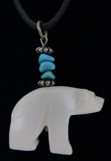 CARVED STONE BEAR FETISH NECKLACE TURQUOISE