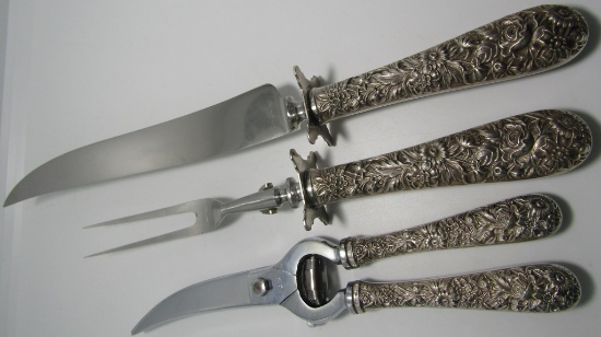 KIRK STERLING SILVER REPOUSSE CARVING SET 3 PC