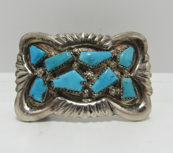 G&L LEEKITY GEM TURQUOISE STERLING BELT BUCKLE