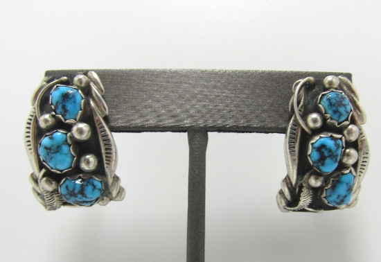 LES BAKER TURQUOISE STERLING SILVER EARRINGS