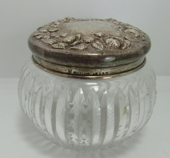 REPOUSSE STERLING SILVER TOP CRYSTAL JAR VANITY