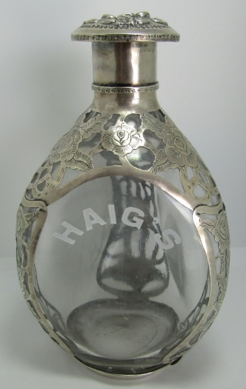 LARGE STERLING SILVER OVERLAY BOTTLE DECANTER