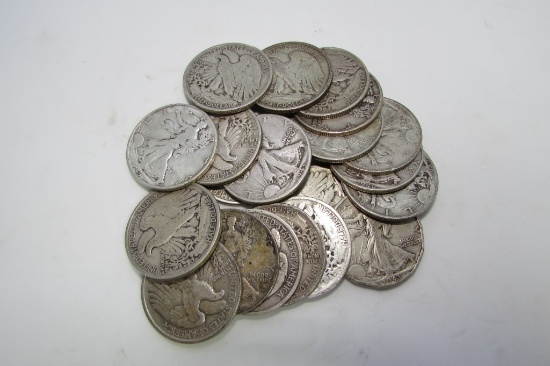 20 SILVER WALKING LIBERTY HALF DOLLAR COINS