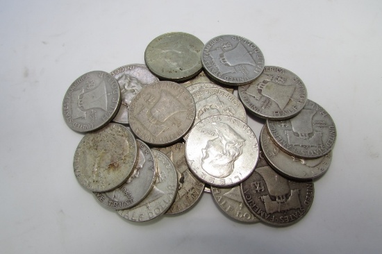 20 SILVER BEN FRANKLIN HALF DOLLAR COINS