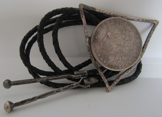 1880 MORGAN SILVER DOLLAR BOLO TIE STERLING SILVER