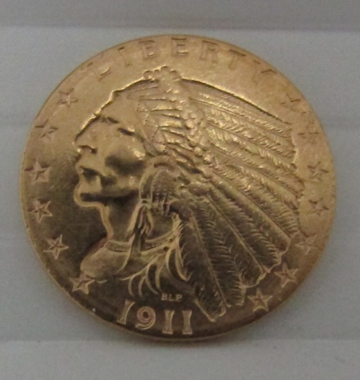 1911 GOLD 2 1/2 DOLLAR QUARTER EAGLE INDIAN COIN