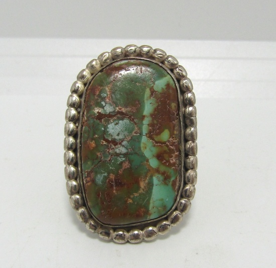 UNIQUE LARGE TURQUOISE STERLING SILVER RING 12G