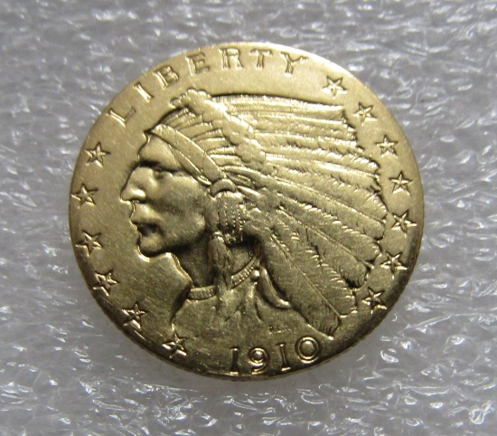 GOLD 1910 2 1/2 DOLLAR QUARTER EAGLE INDIAN COIN