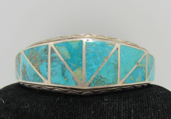 RALPH KING INLAID TURQUOISE STERLING BRACELET