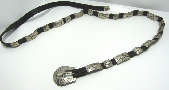 SIGNED D STERLING SILVER 42" SUNBURST CONCHO BELT