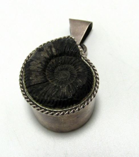 AMMONITE FOSSIL SHELL STERLING TRINKET BOX PENDANT