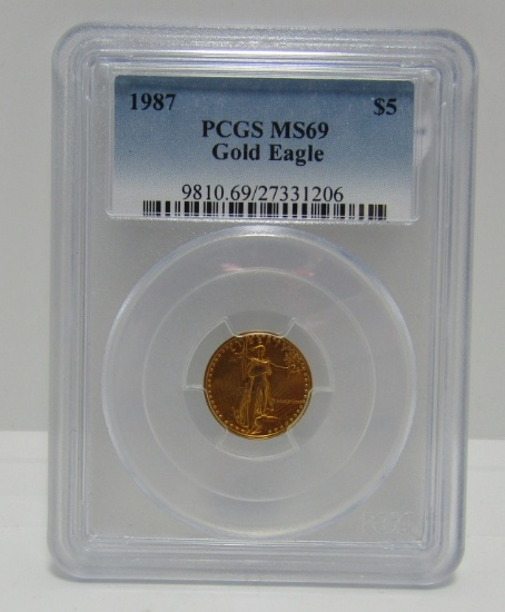 1987 ROMAN NUMERAL US $5 DOLLAR GOLD COIN MS69
