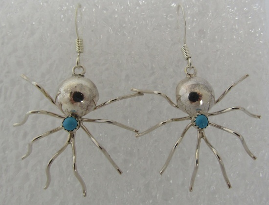 SLEEPING BEAUTY TURQUOISE SPIDER EARRINGS STERLING