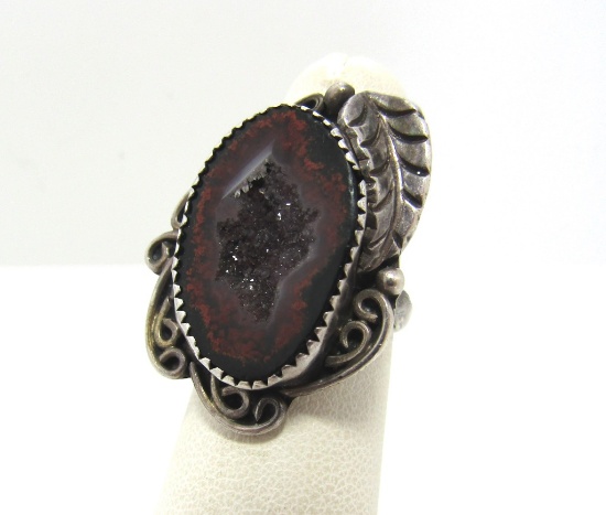 OLD PAWN DRUZY QUARTZ STERLING SILVER RING