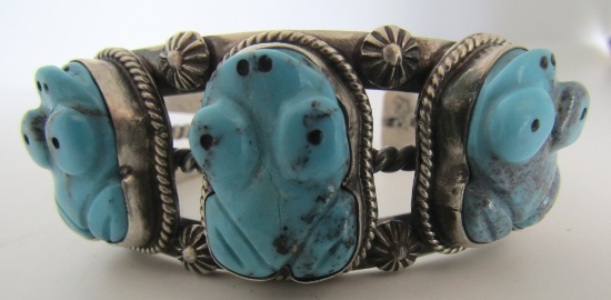 FETISH FROG TURQUOISE CUFF BRACELET STERLING SILVE