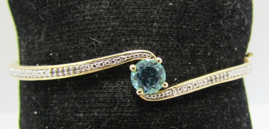 BLUE TOPAZ DIAMOND GOLD N STERLING SILVER BRACELET
