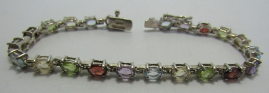 MULTI GEMSTONE TENNIS BRACELET STERLING SILVER.