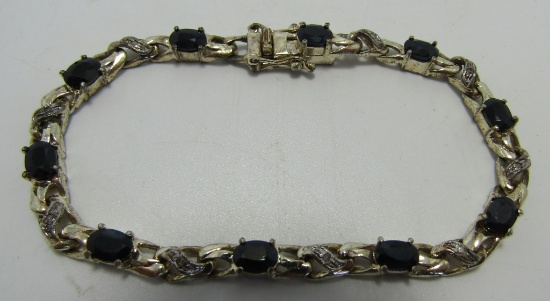 SAPPHIRE DIAMOND GOLD N STERLING SILVER BRACELET