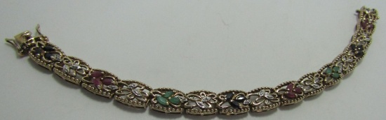 RUBY EMERALD DIAMOND BRACELET GOLD N STERLING SILV
