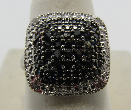 BLACK & WHITE DIAMOND RING STERLING SILVER